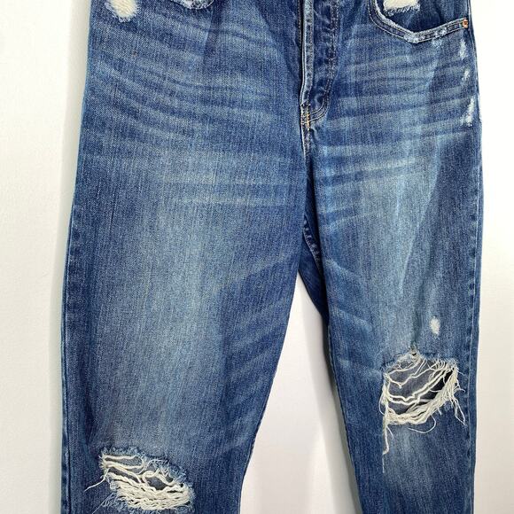 Abercrombie Dark Wash Distressed Button Fly Mom Denim Jeans Womens Size 4/27 - Picture 3 of 12